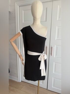 Baby Phat Black One-Shoulder Dress with White Trim and Sash